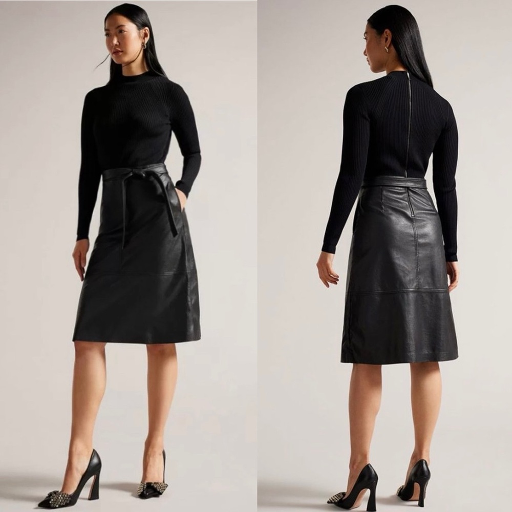 BNWT! Ted Baker Black Leather Pencil Dress